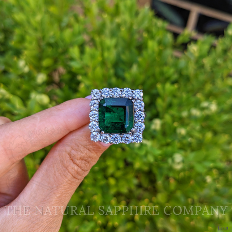 7.68 Ct. Emerald and Natural Diamond Pave Ring, Platinum 900