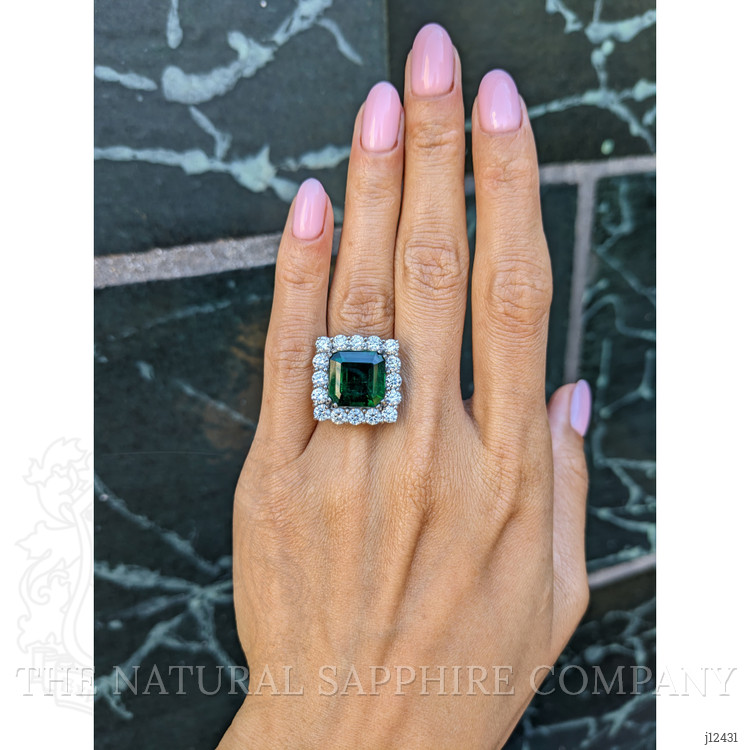 7.68 Ct. Emerald and Natural Diamond Pave Ring, Platinum 900
