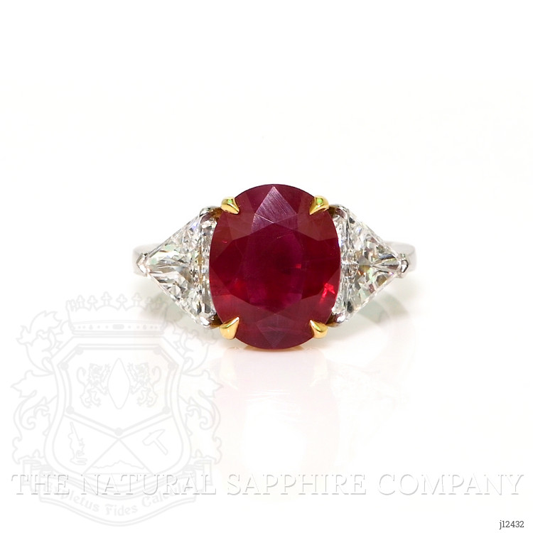 3.64 Ct. Ruby and Natural Diamond Three Stone Ring, Platinum & 18K Yellow