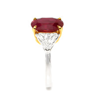 3.64 Ct. Ruby and Natural Diamond Three Stone Ring, Platinum & 18K Yellow Image