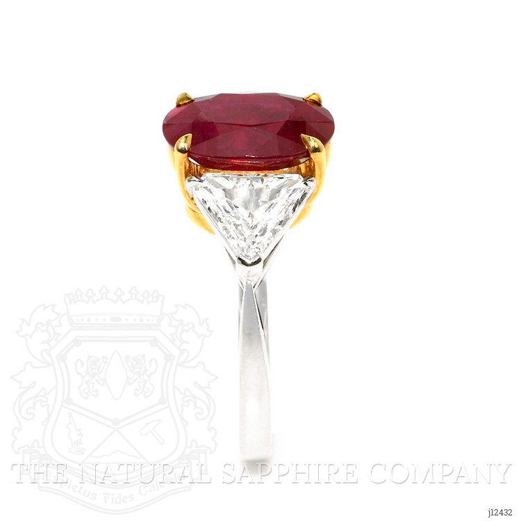 3.64 Ct. Ruby and Natural Diamond Three Stone Ring, Platinum & 18K Yellow