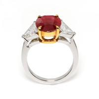3.64 Ct. Ruby and Natural Diamond Three Stone Ring, Platinum & 18K Yellow Image