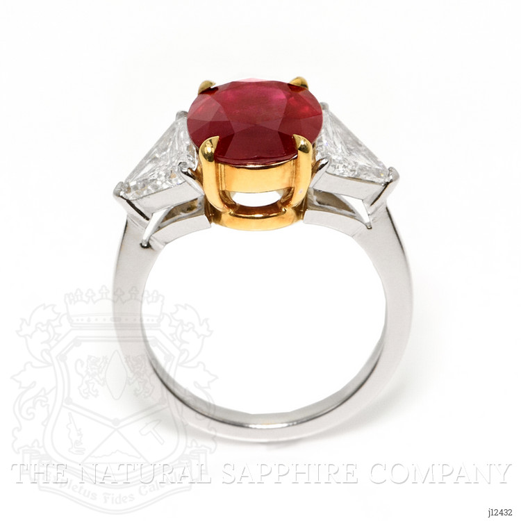 3.64 Ct. Ruby and Natural Diamond Three Stone Ring, Platinum & 18K Yellow