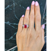 3.64 Ct. Ruby and Natural Diamond Three Stone Ring, Platinum & 18K Yellow Life Style