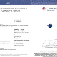 7.80 Ct. Blue Sapphire and Natural Diamond Three Stone Ring, 18K White Gold Scan Report