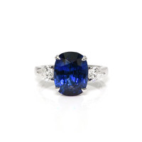 7.80 Ct. Blue Sapphire and Natural Diamond Three Stone Ring, 18K White Gold Video