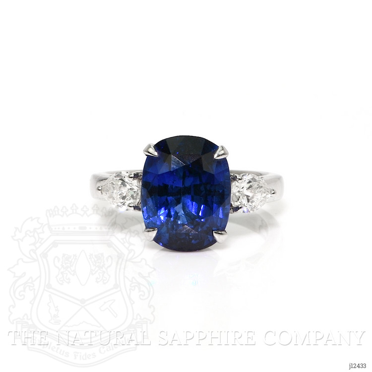 7.80 Ct. Blue Sapphire and Natural Diamond Three Stone Ring, 18K White Gold
