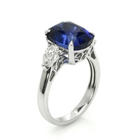 7.80 Ct. Blue Sapphire and Natural Diamond Three Stone Ring, 18K White Gold Image