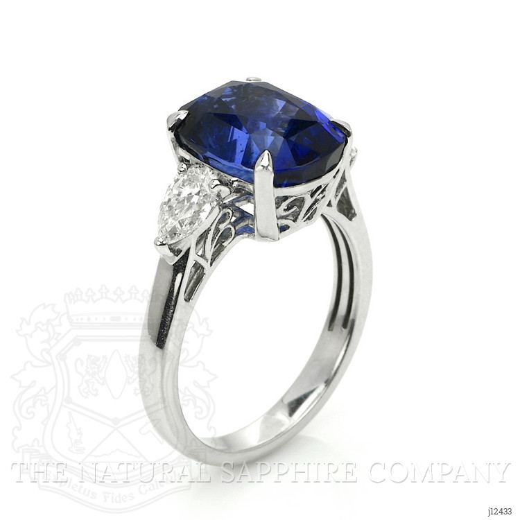 7.80 Ct. Blue Sapphire and Natural Diamond Three Stone Ring, 18K White Gold