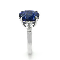 7.80 Ct. Blue Sapphire and Natural Diamond Three Stone Ring, 18K White Gold Image