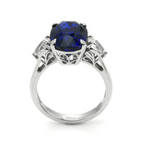 7.80 Ct. Blue Sapphire and Natural Diamond Three Stone Ring, 18K White Gold Image