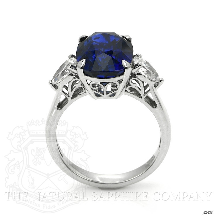 7.80 Ct. Blue Sapphire and Natural Diamond Three Stone Ring, 18K White Gold