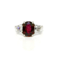 2.58 Ct. Ruby and Natural Diamond Three Stone Ring, Platinum 950 Video