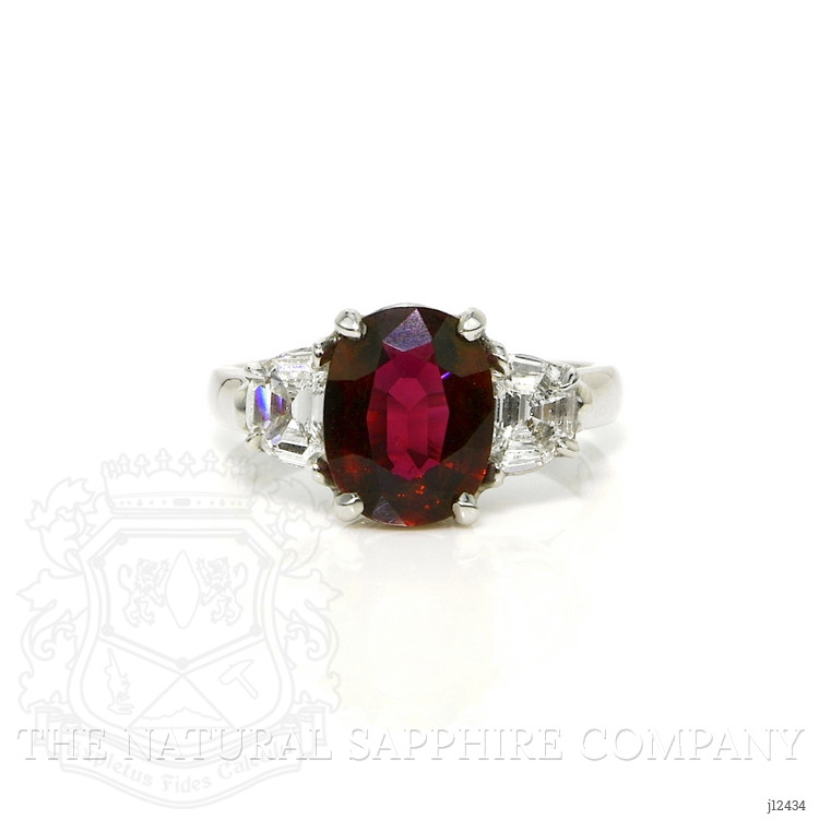 2.58 Ct. Ruby and Natural Diamond Three Stone Ring, Platinum 950
