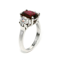 2.58 Ct. Ruby and Natural Diamond Three Stone Ring, Platinum 950 Image