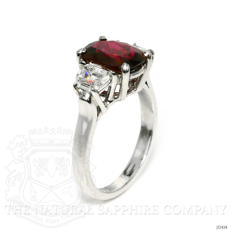 2.58 Ct. Ruby and Natural Diamond Three Stone Ring, Platinum 950