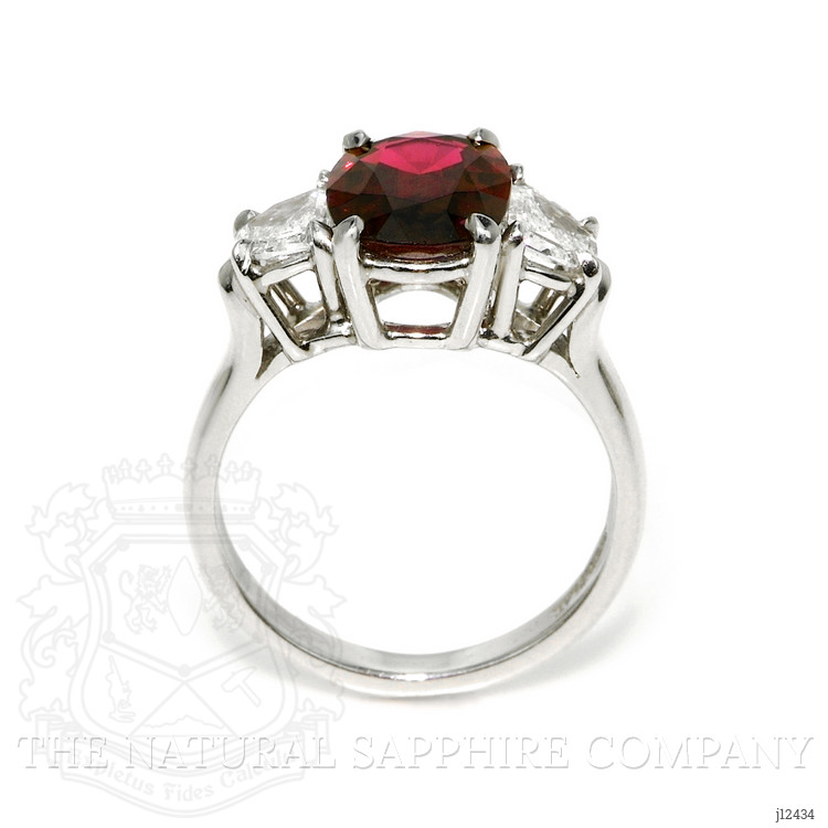 2.58 Ct. Ruby and Natural Diamond Three Stone Ring, Platinum 950