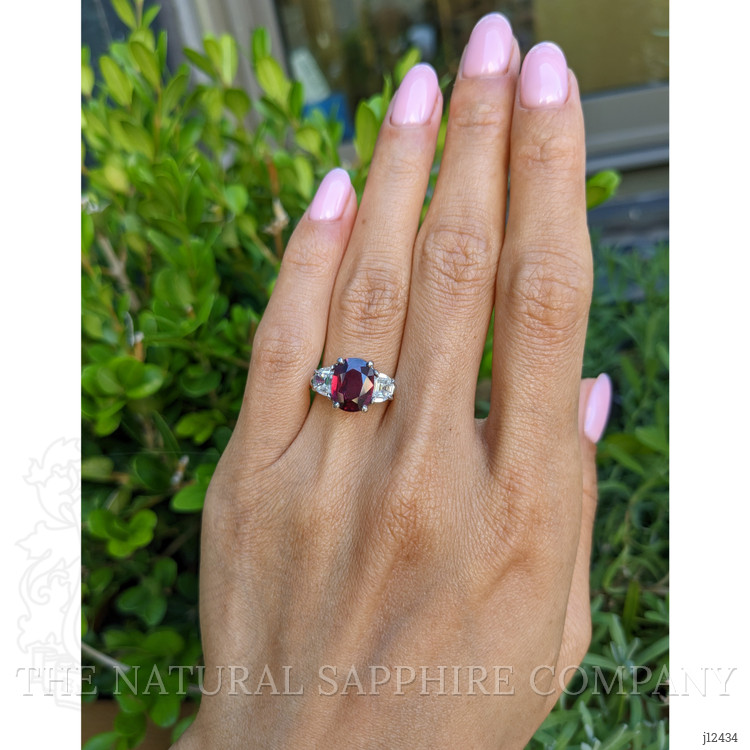 2.58 Ct. Ruby and Natural Diamond Three Stone Ring, Platinum 950