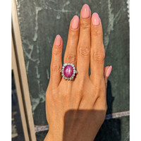 14.94 Ct. Ruby and Natural Diamond Pave Ring, Platinum 950 Life Style