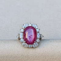 14.94 Ct. Ruby and Natural Diamond Pave Ring, Platinum 950 Life Style