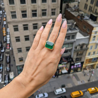 13.27 Ct. Emerald Men's Ring, 18K Yellow Gold Life Style