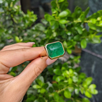 13.27 Ct. Emerald Men's Ring, 18K Yellow Gold Life Style