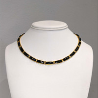 44.39 Ct. Black Onyx Bezel Necklace, 22K Gold Plated Silver Life Style