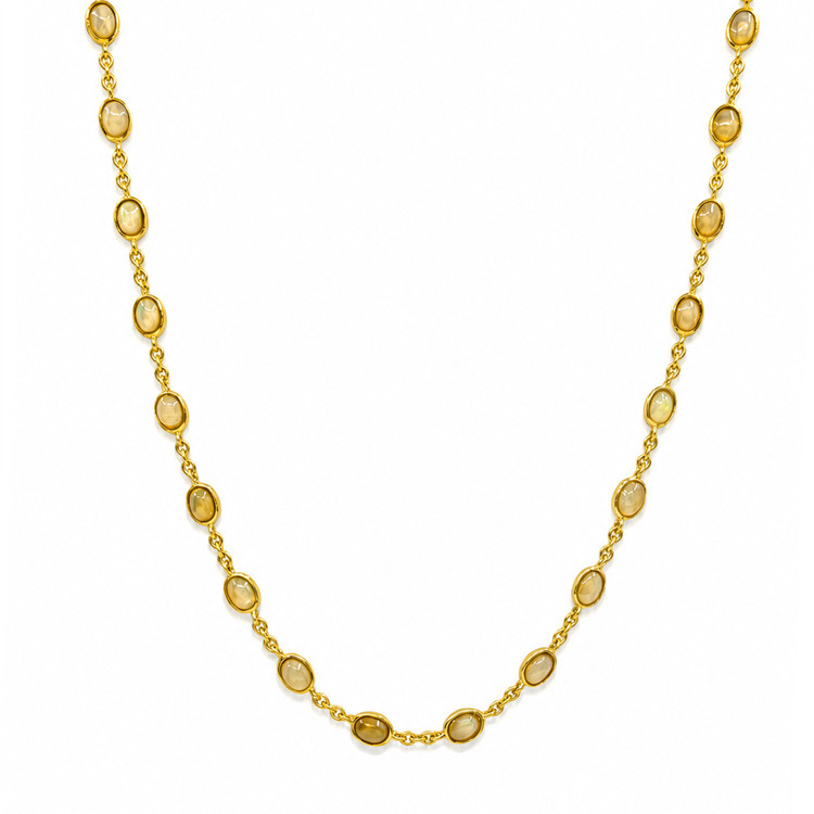 10.12 Ct. Multi Color Opal Bezel Necklace, 22K Gold Plated Silver