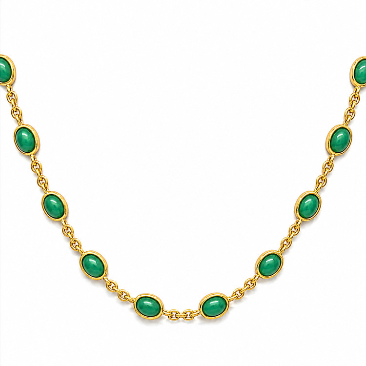 15.64 Ct. Green Agate Bezel Necklace, 22K Gold Plated Silver