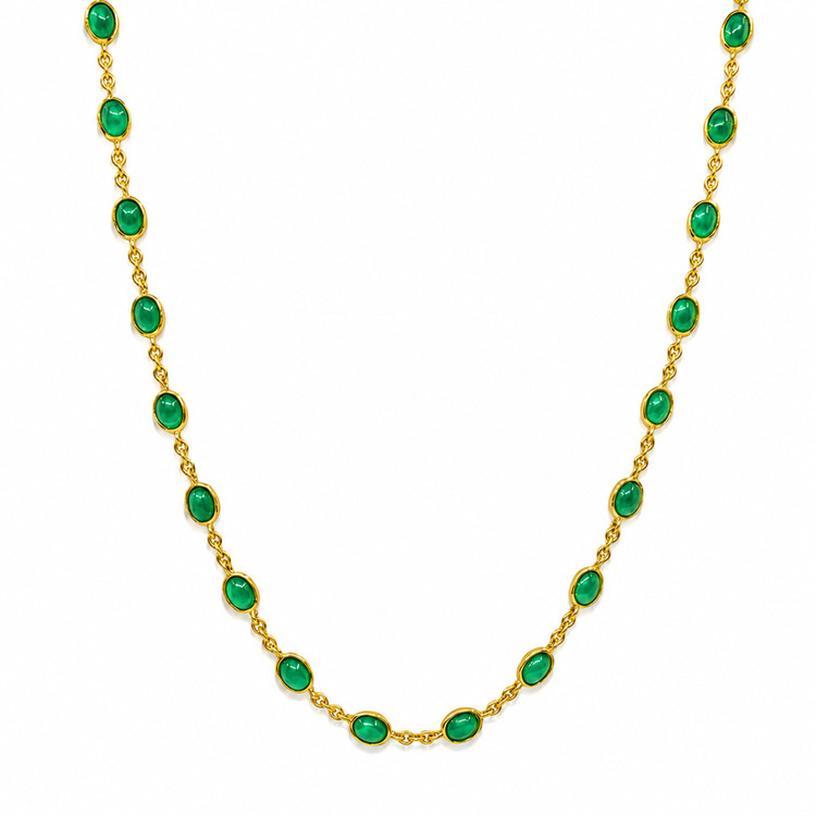 15.64 Ct. Green Agate Bezel Necklace, 22K Gold Plated Silver
