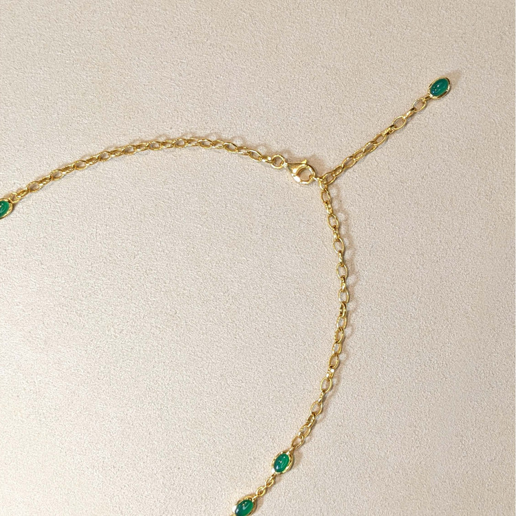 15.64 Ct. Green Agate Bezel Necklace, 22K Gold Plated Silver
