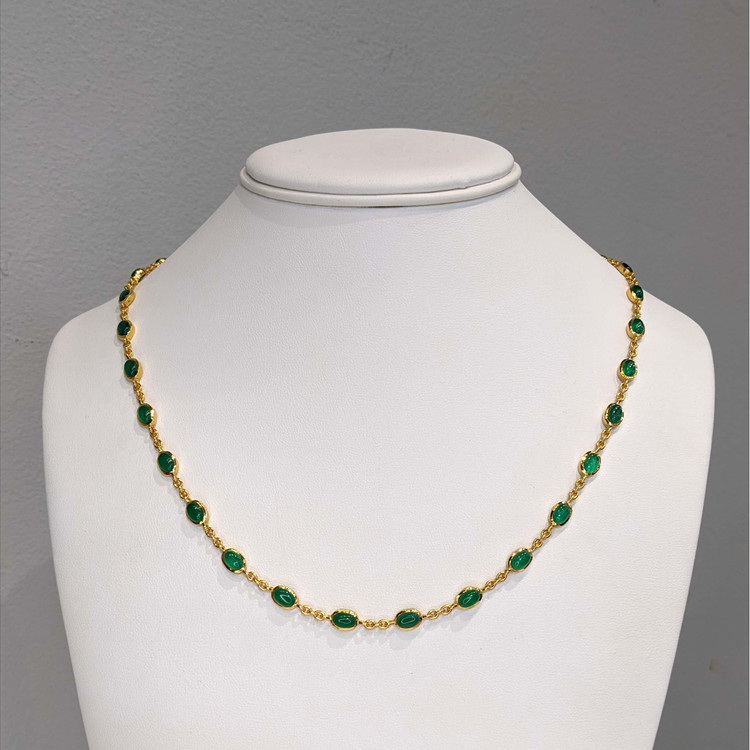 15.64 Ct. Green Agate Bezel Necklace, 22K Gold Plated Silver