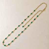15.64 Ct. Green Agate Bezel Necklace, 22K Gold Plated Silver Life Style