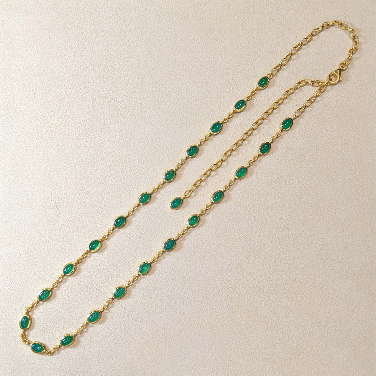 15.64 Ct. Green Agate Bezel Necklace, 22K Gold Plated Silver