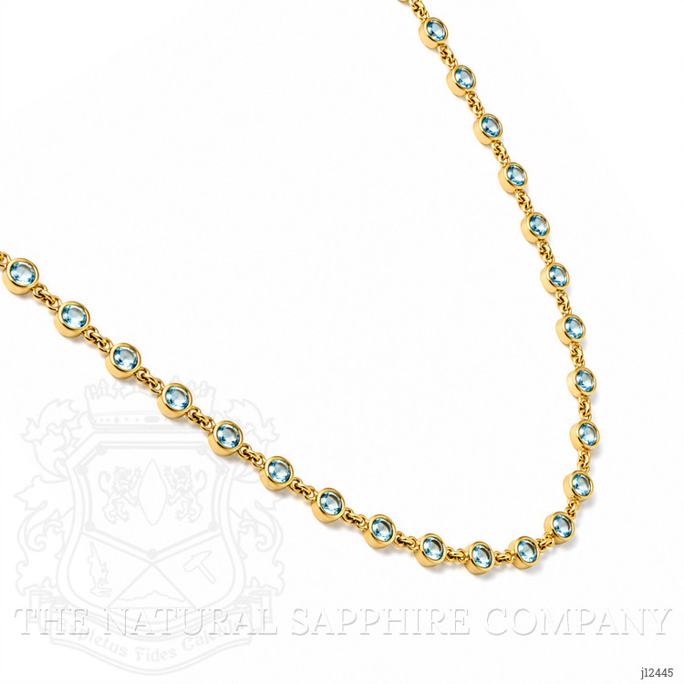 32.45 Ct. Blue Topaz Bezel Necklace, 22K Gold Plated Silver