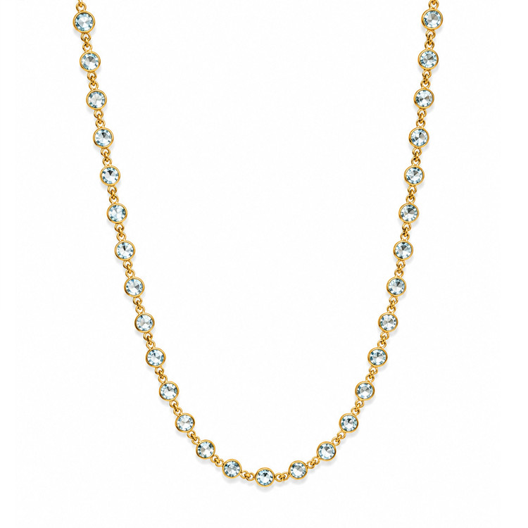32.45 Ct. Blue Topaz Bezel Necklace, 22K Gold Plated Silver