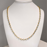 32.45 Ct. Blue Topaz Bezel Necklace, 22K Gold Plated Silver Life Style