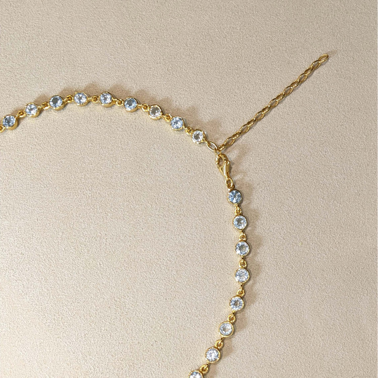 32.45 Ct. Blue Topaz Bezel Necklace, 22K Gold Plated Silver