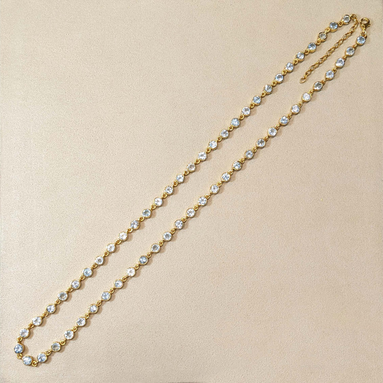 32.45 Ct. Blue Topaz Bezel Necklace, 22K Gold Plated Silver