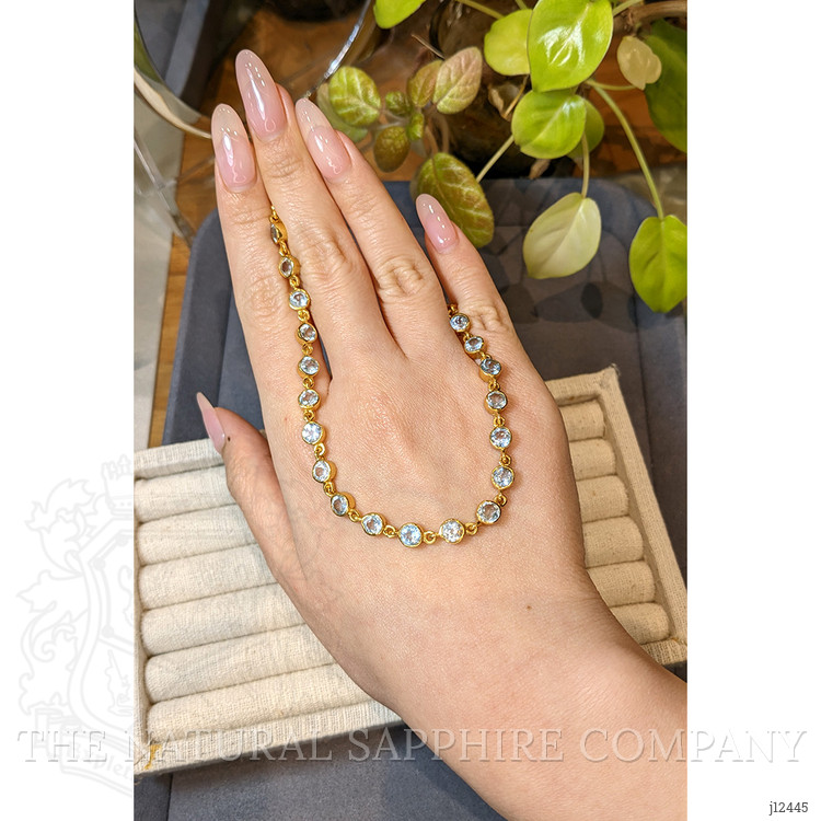 32.45 Ct. Blue Topaz Bezel Necklace, 22K Gold Plated Silver