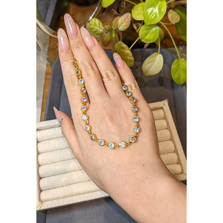 32.45 Ct. Blue Topaz Bezel Necklace, 22K Gold Plated Silver
