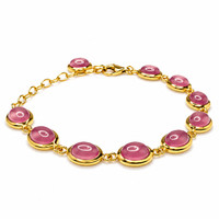 34.00 Ct.Tw.Total Carat Weight Pinkish Red Ruby Bezel Bracelet, 22K Gold Plated Silver Image