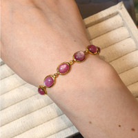 34.00 Ct.Tw.Total Carat Weight Pinkish Red Ruby Bezel Bracelet, 22K Gold Plated Silver Life Style