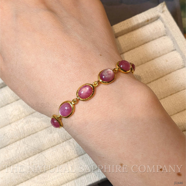 34.00 Ct.Tw. Pinkish Red Ruby Bezel Bracelet, 22K Gold Plated Silver
