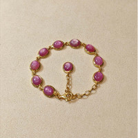 34.00 Ct.Tw.Total Carat Weight Pinkish Red Ruby Bezel Bracelet, 22K Gold Plated Silver Life Style