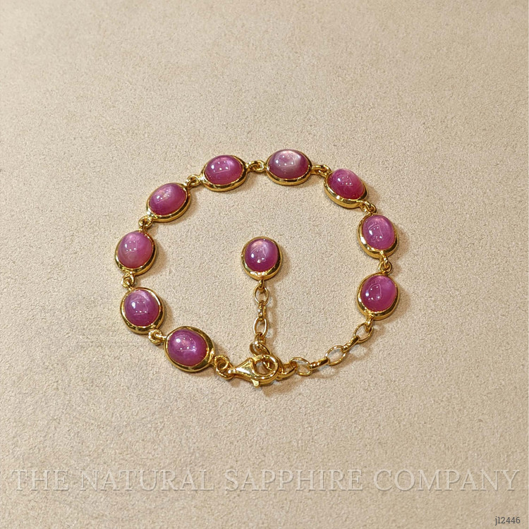 34.00 Ct.Tw. Pinkish Red Ruby Bezel Bracelet, 22K Gold Plated Silver
