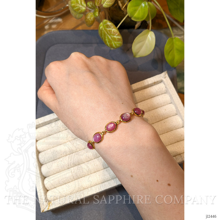 34.00 Ct.Tw. Pinkish Red Ruby Bezel Bracelet, 22K Gold Plated Silver
