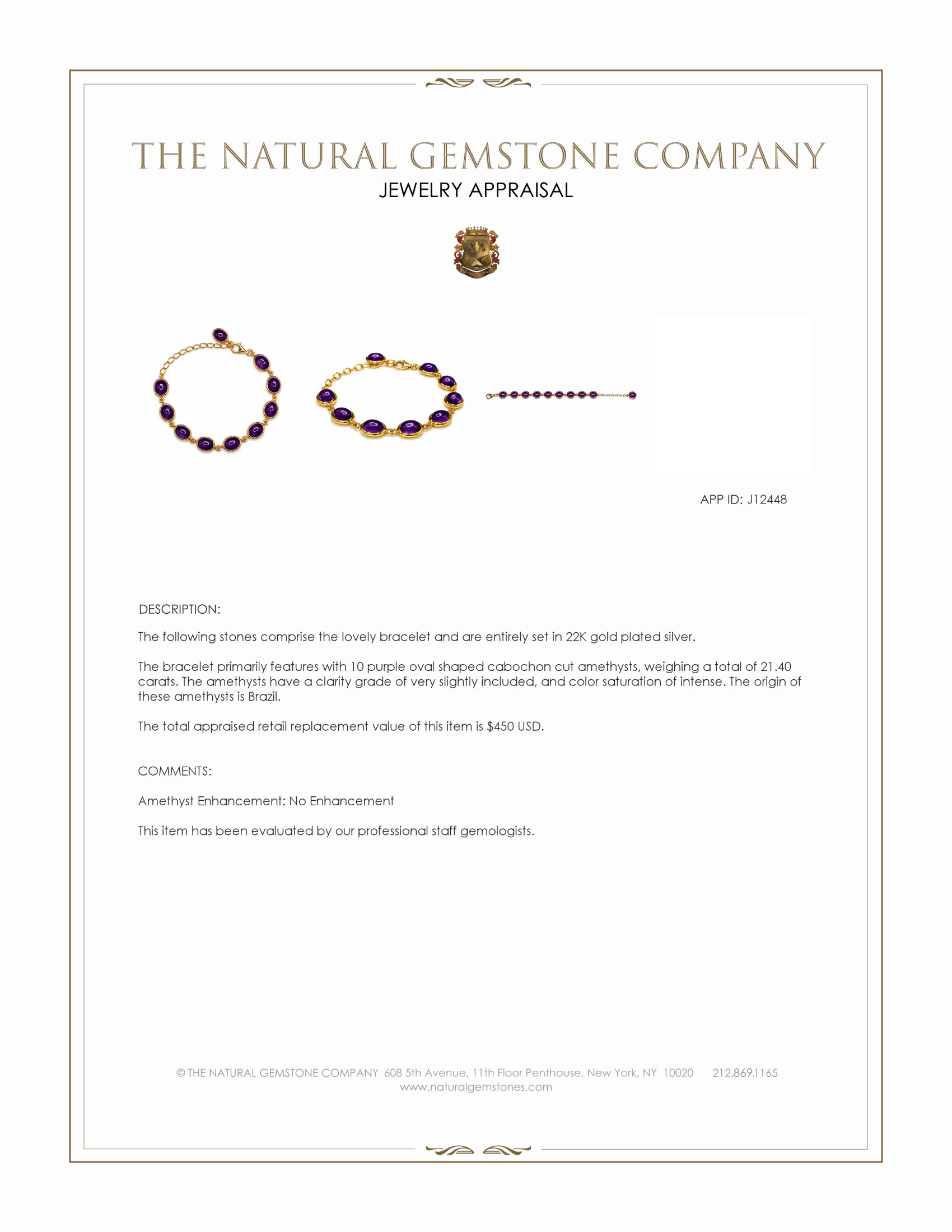 21.40 Ct.Tw. Purple Amethyst Bezel Bracelet, 22K Gold Plated Silver