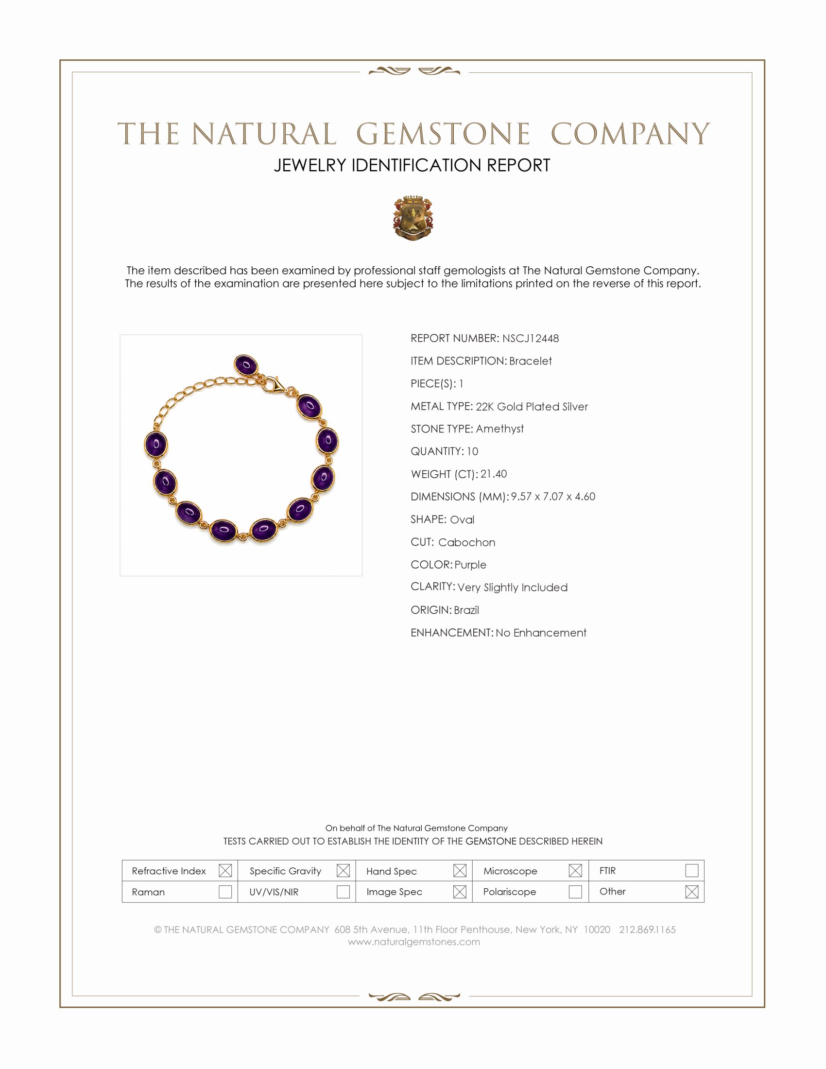 21.40 Ct.Tw. Purple Amethyst Bezel Bracelet, 22K Gold Plated Silver