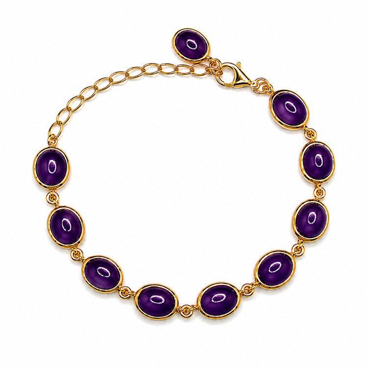 21.40 Ct.Tw. Purple Amethyst Bezel Bracelet, 22K Gold Plated Silver